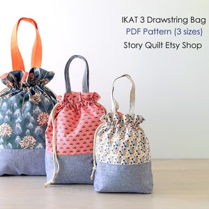 Drawstring bag (3 sizes),  PDF Sewing Pattern, Sewing Tutorial, tool bag,  DIY Craft, Instant Download, project Bag, Easy beginner sewing