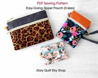 Easy beginner zip pouch tutorial, iphone pouch tutorial, PDF Sewing Pattern, sewing tutorial, 3 Sizes,  DIY, instant Download,