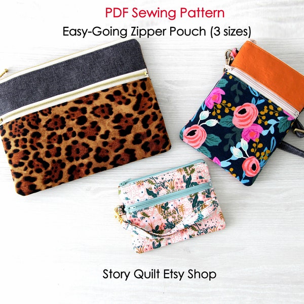 Easy beginner zip pouch tutorial, iphone pouch tutorial, PDF Sewing Pattern, sewing tutorial, 3 Sizes,  DIY, instant Download,