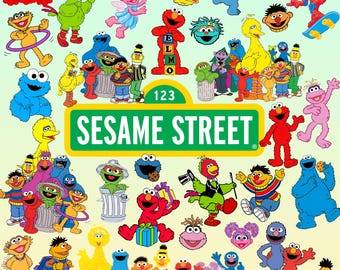 Street Monsters PNG Bundle, Elmo and Friends, Cookie Monster, Big Bird Clipart, Monster Character Faces, Kids Bday Gift, Digital Download