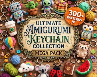Pacote com mais de 300 padrões de chaveiros amigurumi, chaveiros de crochê, animais, bonecas, dragões, bichinhos de pelúcia (download digital em PDF)