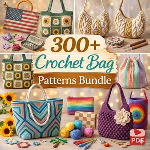 300+ Crochet Bag Patterns Bundle PDF, Granny Square Tote Bags, Floral Handbag, Boho Market Bag Crochet Patterns Instant Digital Download