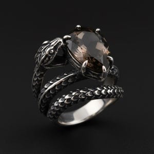 Ormring Silver Rökbrun Ädelsten Justerbar Stil