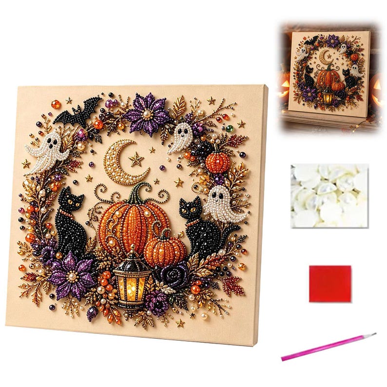 Halloween Ghost Pearl Art DIY Kit, Spooky Cute 3D Diamond Art Painting Crafts for Adults,Fall Home Decor Wall Art,Beginner DIY Seasonal Gift image 13
