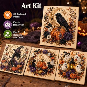 Halloween Ghost Pearl Art DIY Kit, Spooky Cute 3D Diamond Art Painting Crafts for Adults,Fall Home Decor Wall Art,Beginner DIY Seasonal Gift image 2