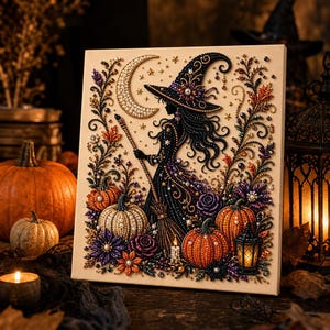Halloween Ghost Pearl Art DIY Kit, Spooky Cute 3D Diamond Art Painting Crafts for Adults,Fall Home Decor Wall Art,Beginner DIY Seasonal Gift Witch