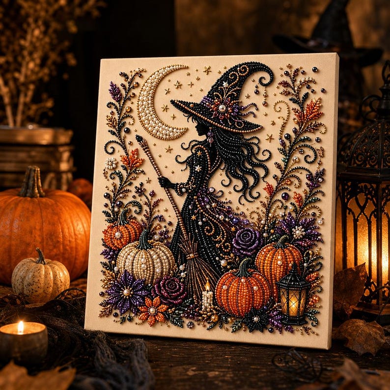 Halloween Ghost Pearl Art DIY Kit, Spooky Cute 3D Diamond Art Painting Crafts for Adults,Fall Home Decor Wall Art,Beginner DIY Seasonal Gift Witch