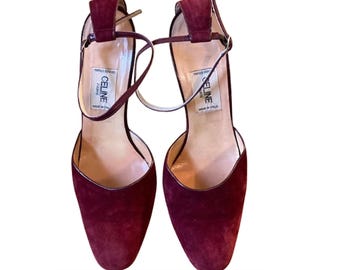 Celine Burgundy Suede Heels – Classic French Vintage, Late 1970s / Early 1980s