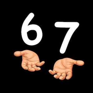 May include: Illustration of the numbers 6 and 7 in white, above two hands with open palms, against a black background. The hands are rendered in a realistic style, with detailed shading and highlights.
