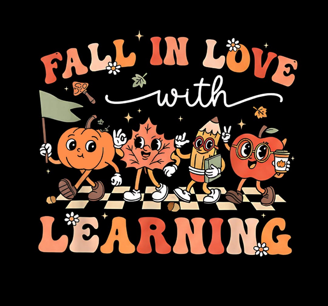 Retro Teacher Fall Png, Fall in Love With Learning, Fall Teacher Shirt ...