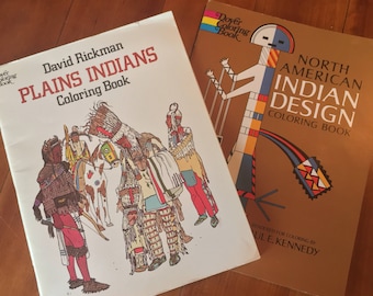 70s 80s Vintage UNUSED Coloring Books North American Indian Design Plains Indians SET OF 2