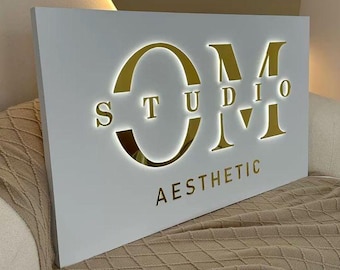 Panneau rétroéclairé 3D, enseigne commerciale lumineuse à LED, enseigne à halo lumineux, logo d'entreprise découpé au laser