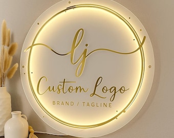 Enseigne néon acrylique LED personnalisée, décoration murale ronde pour logo d'entreprise