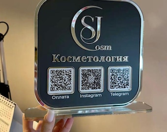 Panneau QR code personnalisé en acrylique, affichage caisse et réseaux sociaux, panneau de comptoir personnalisé