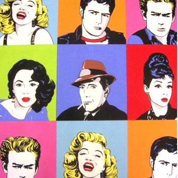 James Dean / Audrey Hepburn /  Elizabeth Taylor Hollywood POP ART fabric