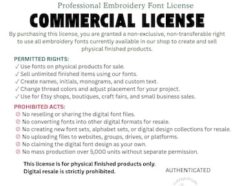 Full Shop Commercial License for Embroidery Fonts, Unlimited Machine Embroidery Font Use, Small Business License