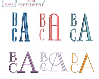 Stacked Monogram Embroidery Font Bundles, Elegant Serif Monogram Alphabet, Machine Embroidery Design, 6 Sizes, 11 Formats + BX Format