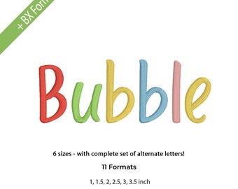 Bubble Embroidery Font, Cute Font Embroidery, Boy Girl Embroidery Font, 6 sizes, 11 Formats + BX font, Instant Download