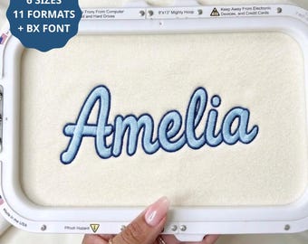 Amelia Two Color Cursive Embroidery Font,Handwritten Script Alphabet Embroidery,Baby Heirloom Romper Sweatshirt,6 Sizes,11 Formats + BX Font