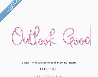 Outlook Good Script Embroidery Font, Handwritten Script Font, Machine Embroidery Script Letters, 6 Sizes, 11 Formats+ BX Format