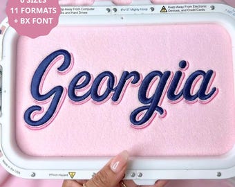Georgia Shadow handwritten Font satin and fill stitch double 2 color alphabet letters monogram embroidery 6 sizes 11 Formats + BX Font