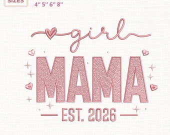 Mama Embroidery Design, Coquette Mama Applique, Script Mama with Heart, Est 2026 Mom Shirt Design, Trendy Motherhood Embroidery File