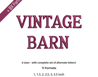 Vintage Barn Embroidery Font, Machine embroidery designs, Machine Embroidery Font, 6 Sizes, 11 Formats + BX font