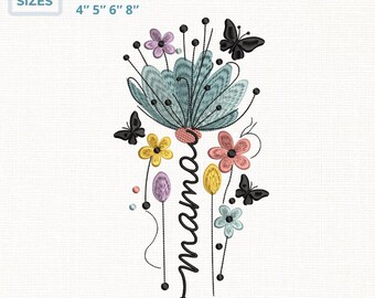 Mama Embroidery Design, Floral Mama with Butterfly, Coquette Mama Sweatshirt Embroidery File, Mothers Day Gift, Mom dst exp jef pes vp3