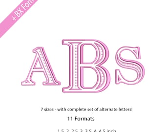 Cambridge Royal Embroidery Monogram,  Small Ryan Ribbed Satin Package Fishtail Fill Embroidery Machine Font, 6 Sizes, 11 Formats + BX Format