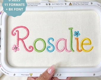 Floral Cursive Script Machine Embroidery Font, Whimsical Daisy Letters for Baby Sweatshirt, A-Z Font, 6 Sizes | PES + 10 formats + BX Font