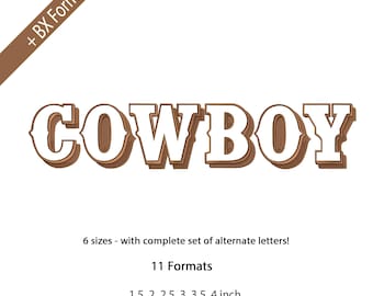 Cowboy Shadow Embroidery Font, Fill Stitch Monogram Machine Embroidery Alphabet, Western Font Embroidery, 6 Sizes, 11 Formats + BX Font