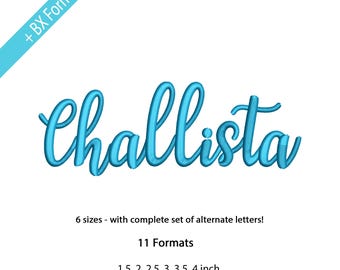Challista Cursive Embroidery Font, BX cursive thin callighraphic embroidery, Script Font Embroidery, 6 Sizes, 11 Formats + BX Font