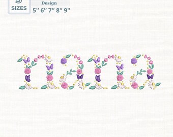 Machine Embroidery Design NANA in Floral Letters 5x7