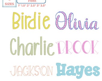 Kids Sketch Embroidery Font, Sketch Fill Stitch Embroidery Font, Cursive Script Bean Stitch Font, 6 Sizes, 11 Formats + BX Format