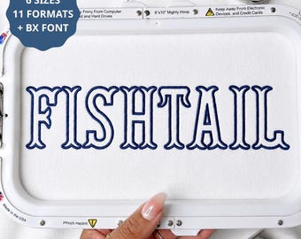 Fishtail Outline Satin Alphabet Font, Machine Embroidery Design, Fishtail outline, 11 Formats + Bx font, 6 sizes, INSTANT DOWNLOAD