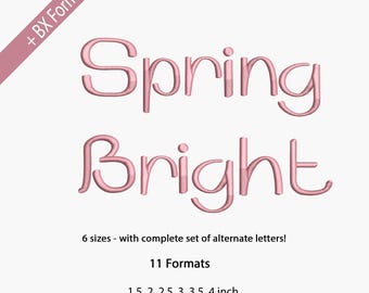 Wiosenna, jasna, ręcznie pisana satynowa ściegowa czcionka do haftu, ręcznie pisana satynowa ściegowa czcionka do haftu, 6 rozmiarów, 11 formatów + czcionka BX