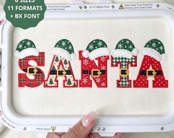 Christmas Santa Applique Embroidery Font, Xmas Holiday Block Applique Font, Satin Edge Alphabet 7 Sizes, 11 Formats + BX Font