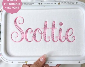 Scottie Bean Stitch Cursive Script Embroidery Font, Vintage Calligraphy Embroidery Letters and Numbers, 6 Sizes + BX Format