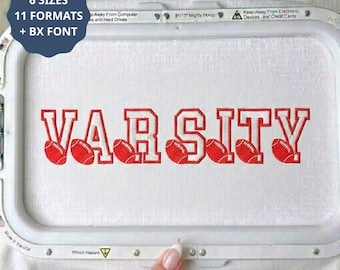 Varsity Embroidery Designs Font, Red Ball varsity, Sport Athletic Letters, Monogram College Block, 6 Sizes Instant Download BX Fonts