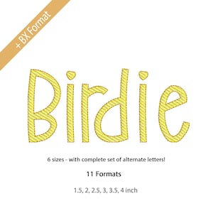 Birdie Sketch Stitch Embroidery Font BX Included, Hand Drawn Scribble Alphabet, Bean Outline Fill, 6 Sizes, 11 Formats+ BX Format