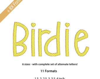 Birdie Sketch Stitch Embroidery Font BX Included, Hand Drawn Scribble Alphabet, Bean Outline Fill, 6 Sizes, 11 Formats+ BX Format