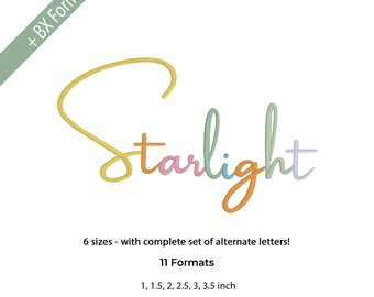 Starlight Embroidery Machine Font, BX Cursive Machine Embroidery Font, Satin Stitch Font, Boho Signature Font, 6 Sizes, Instant Download