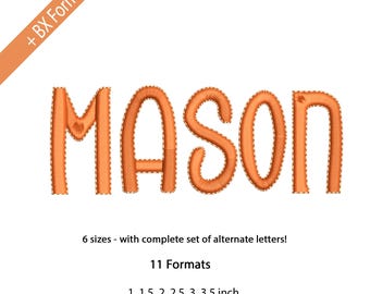 Handwritten FONT Fill Stitch and Bean Outline Alphabet, Beau Fill Stitch with Run Stitch Border Font, 6 Sizes, 11 Formats + BX Format