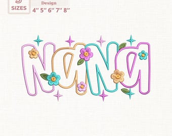 Nana Applique Embroidery Design, NANA Floral Satin Applique Embroidery Design, Nana Machine Embroidery Design, 5 Sizes - Instant Downloads