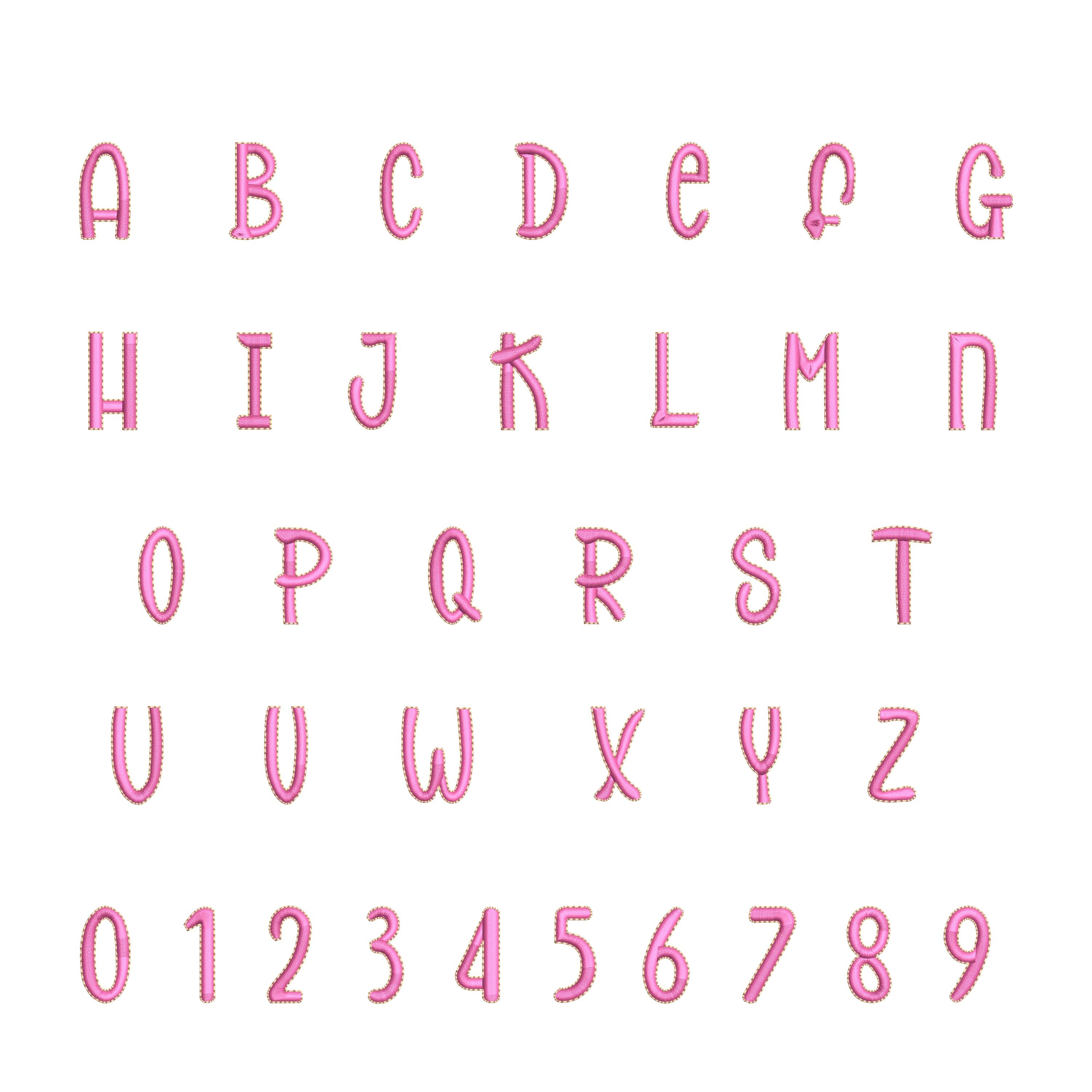 Handwritten FONT Fill Stitch and Bean Outline Alphabet, Beau Fill ...