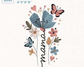 Mama Embroidery Design, Floral Butterfly Mama, Coquette Mom Embroidery File, Mama Sweatshirt Design, Mothers Day Gift, dst exp jef pes vp3