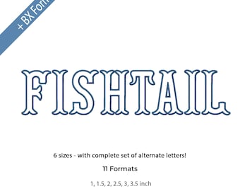 Fishtail Outline Satin Alphabet Font, Machine Embroidery Design, Fishtail outline, 11 Formats + Bx font, 6 sizes, INSTANT DOWNLOAD