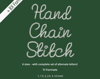 Handwritten Chain Stitch Font Dense Chain Machine Embroidery Designs, Script Font, Monogram fonts, 6 Sizes, 11 Formats + BX font