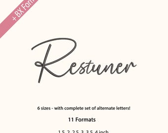 Restuner Cursive Embroidery Font BX, Handwritten Script Embroidery Font, dst exp jef pes vp3, Machine Embroidery Alphabet,Included BX Format