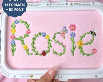 Rosie Floral Embroidery Font, Wildflower Garden Alphabet Embroidery, Spring Baby Heirloom Romper Sweatshirt, 6 Sizes, 11 Formats + BX FONT
